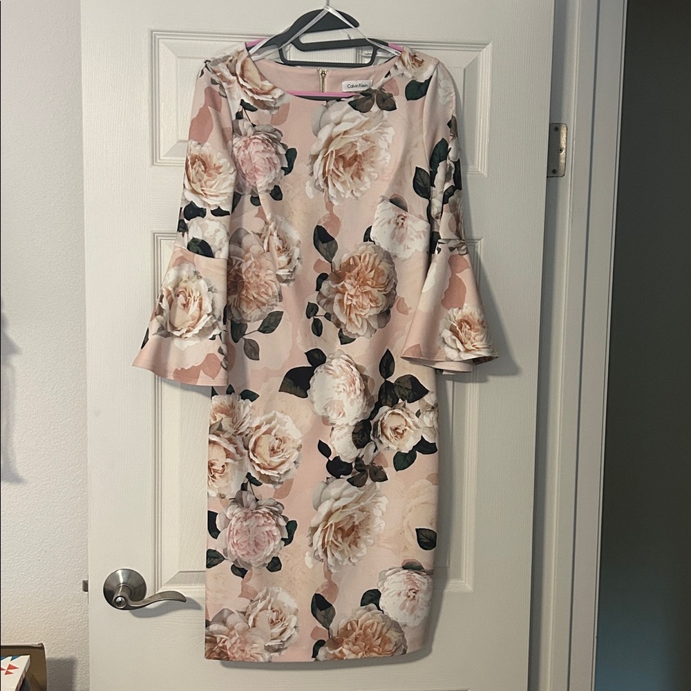 Calvin Klein Blush Floral Long Sleeve Dress